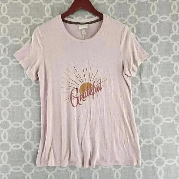 Knox Rose‎ "Grateful" Rayon Blend Round Neck Short sleeve T Shirt Women's L - Picture 1 of 9